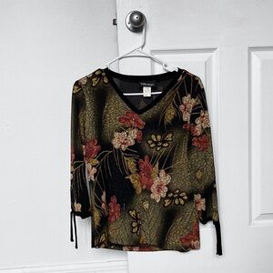 Vintage V-Neck Floral Beige Women’s Medium